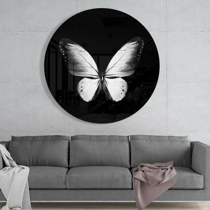 White Butterfly on Black Glass Wall Art