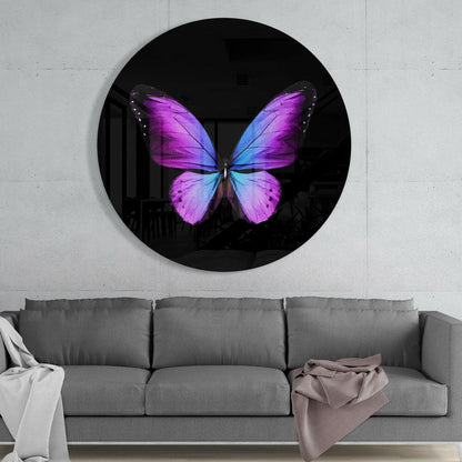 Purple Butterfly on Black Glass Wall Art