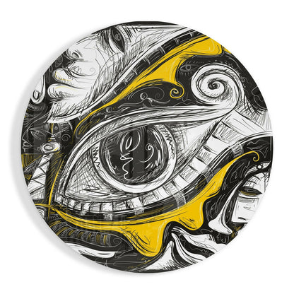 Round Yellow And Black Sketch Eye Glass Wall Art