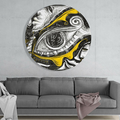Round Yellow And Black Sketch Eye Glass Wall Art