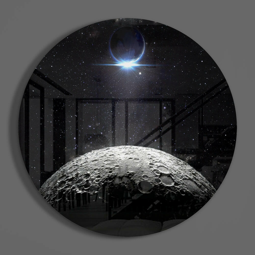 Cratered Moon Eclipse Glass Wall Art