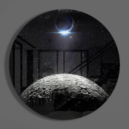 Cratered Moon Eclipse Glass Wall Art