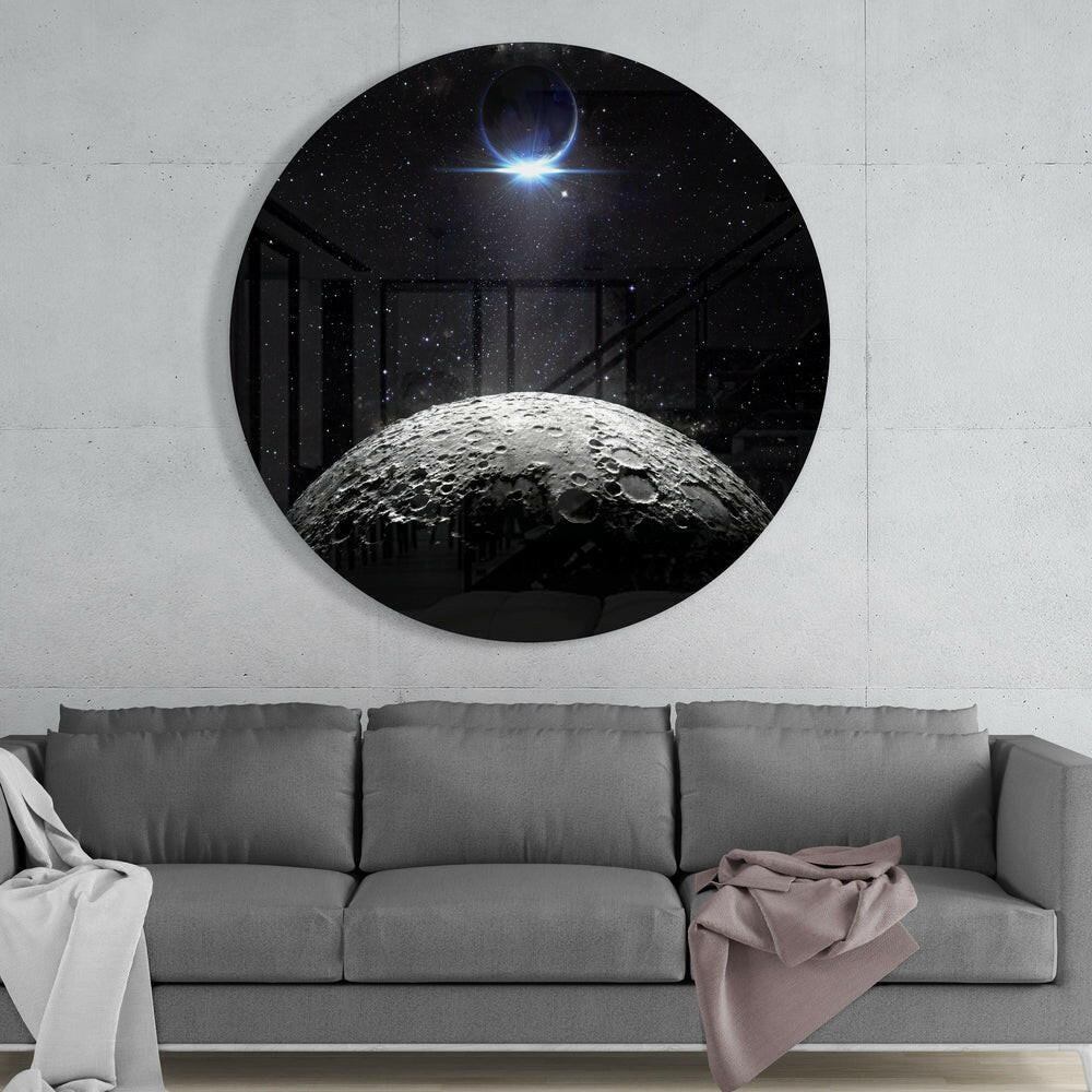 Cratered Moon Eclipse Glass Wall Art
