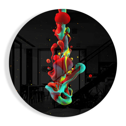 Red Teal Liquid Ink Drop Glass Wall Art