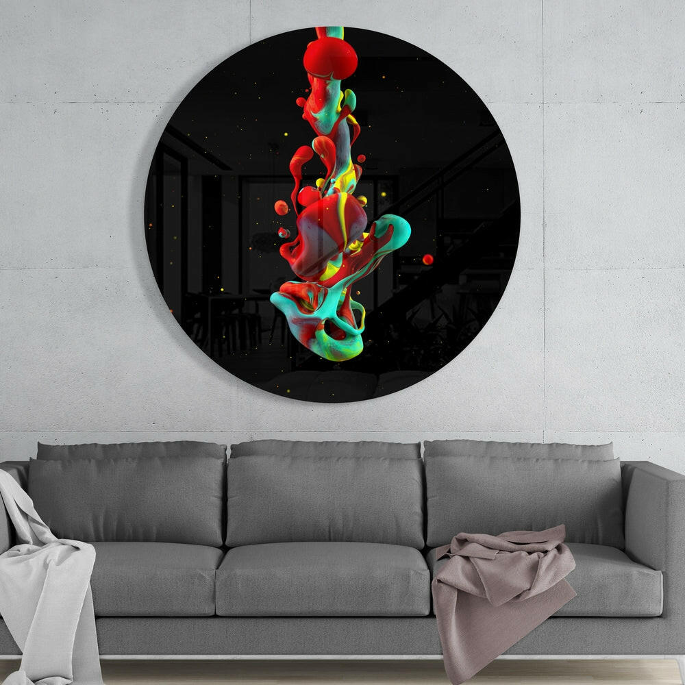 Red Teal Liquid Ink Drop Glass Wall Art