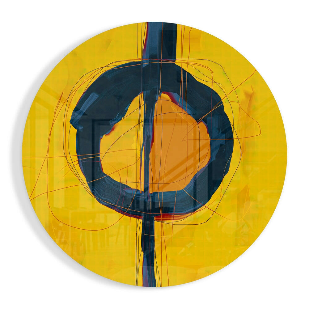 Yellow Navy Circle Orb Glass Wall Art