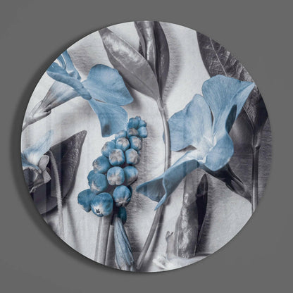 Round Steel Blue Flower Study Glass Wall Art