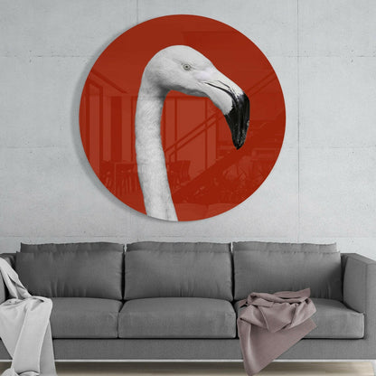 White Flamingo Red Circle Glass Wall Art
