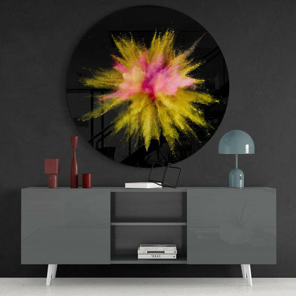Yellow Pink Powder Explosion Glass Wall Art
