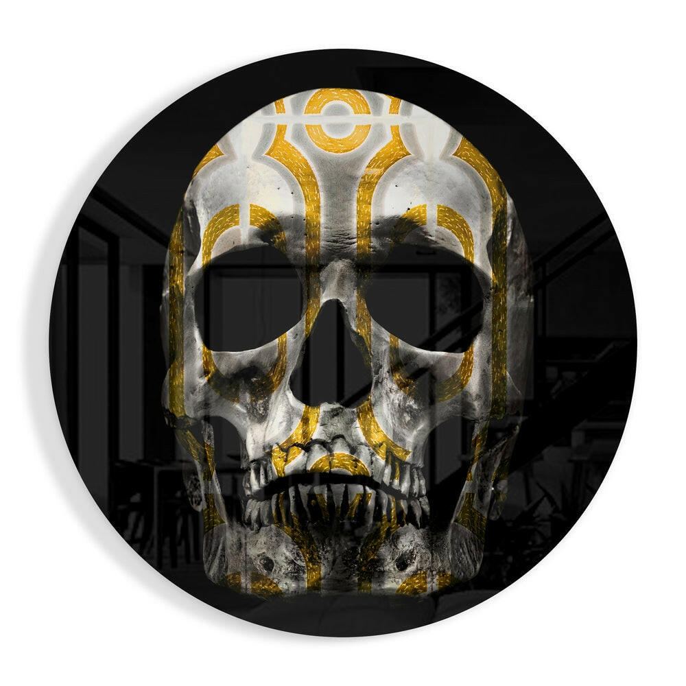 Golden Loop Pattern Skull Glass Wall Art