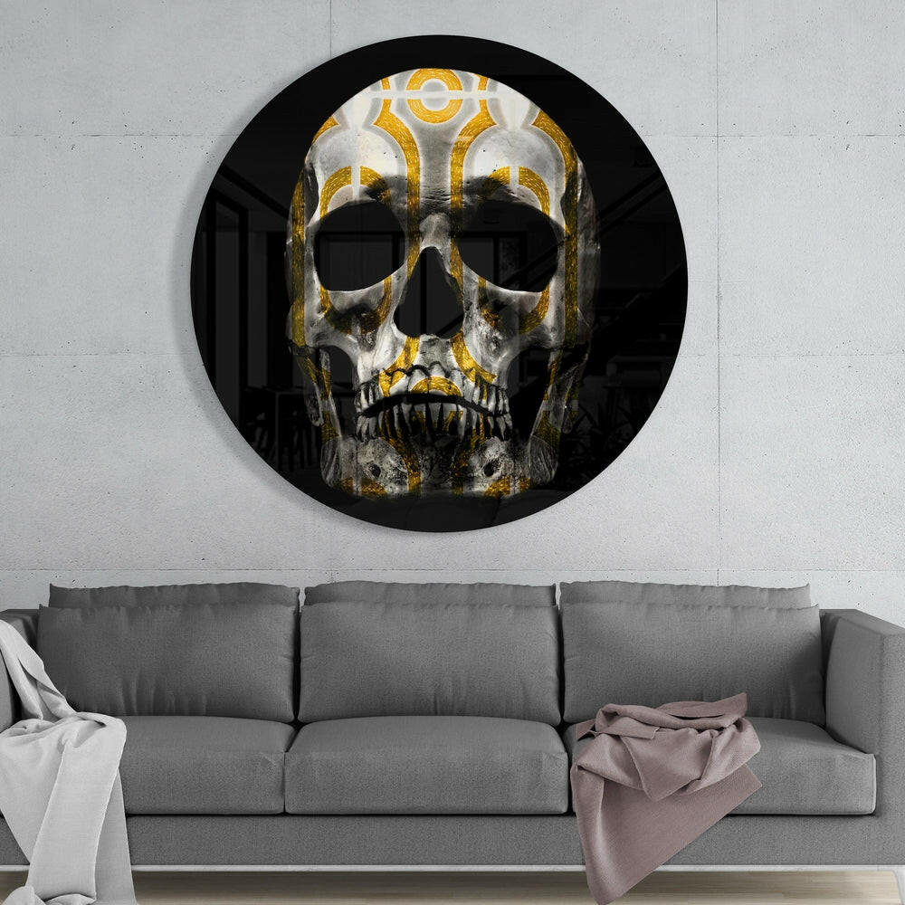 Golden Loop Pattern Skull Glass Wall Art
