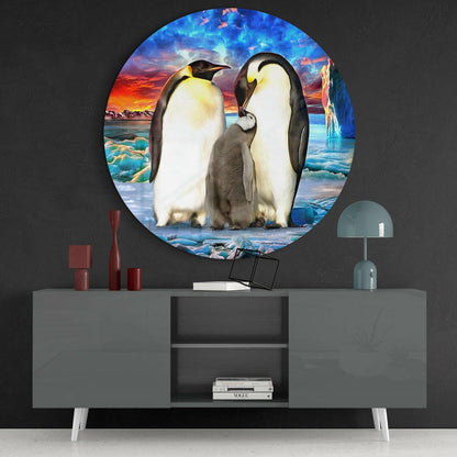 Round Emperor Penguin Chick Glass Wall Art