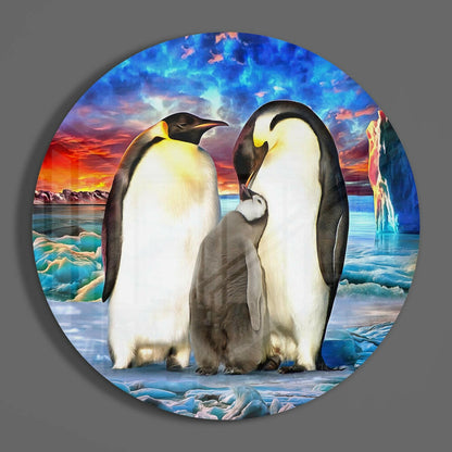 Round Emperor Penguin Chick Glass Wall Art