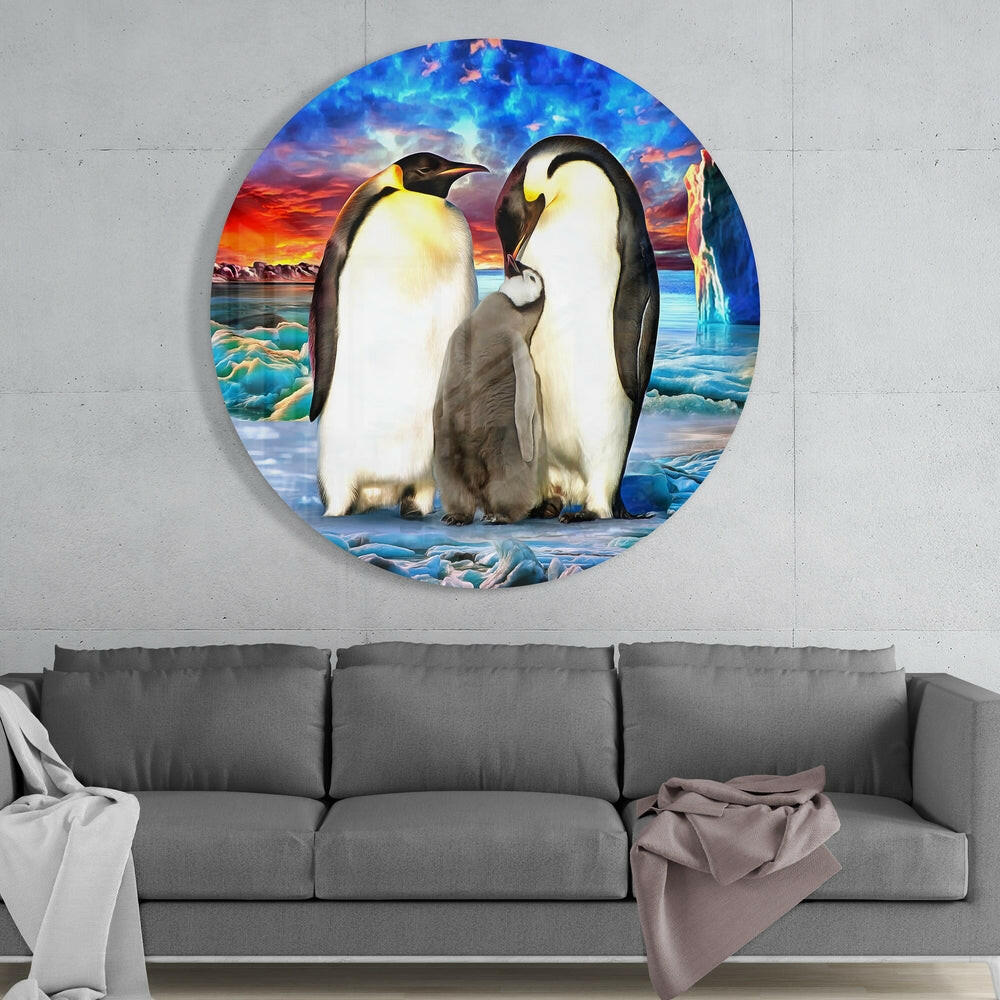 Round Emperor Penguin Chick Glass Wall Art