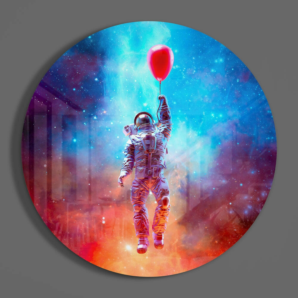 Red Balloon City Astronaut Glass Wall Art