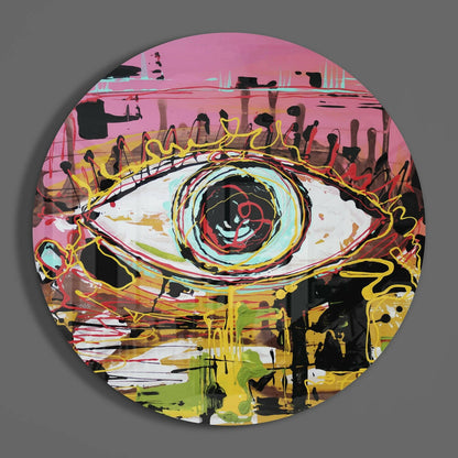 Round Pink Graffiti Scribble Eye Glass Wall Art