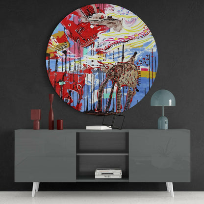 Whimsical Giraffe Graffiti Glass Wall Art