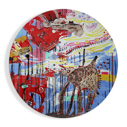 Whimsical Giraffe Graffiti Glass Wall Art