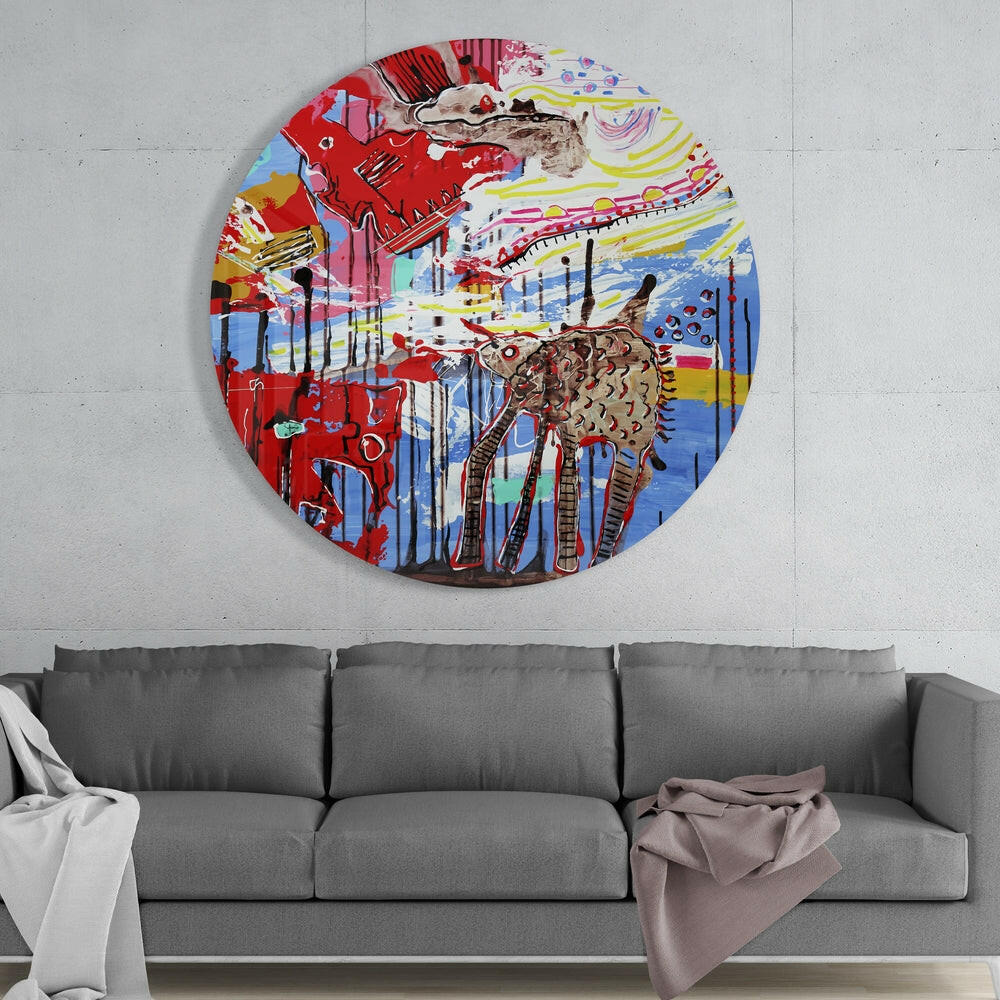 Whimsical Giraffe Graffiti Glass Wall Art