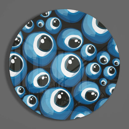 Blue Evil Eye Bead Cluster Pattern Glass Wall Art