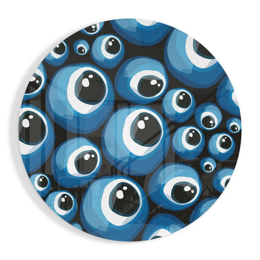 Blue Evil Eye Bead Cluster Pattern Glass Wall Art