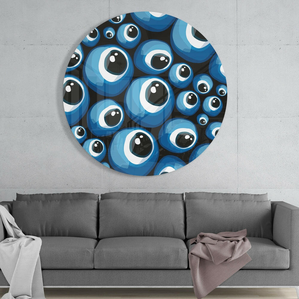 Blue Evil Eye Bead Cluster Pattern Glass Wall Art