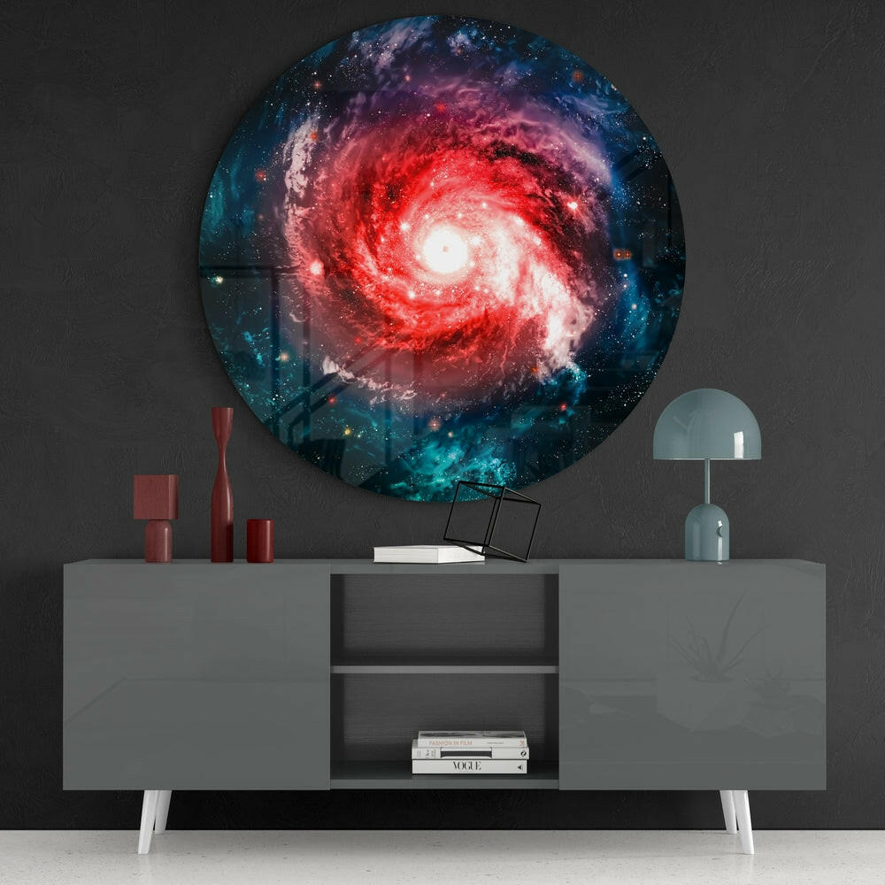 Red Spiral Galaxy Glass Wall Art