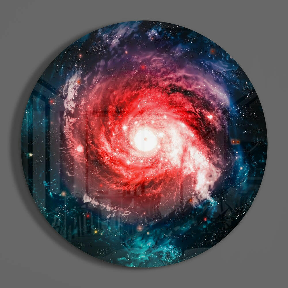 Red Spiral Galaxy Glass Wall Art