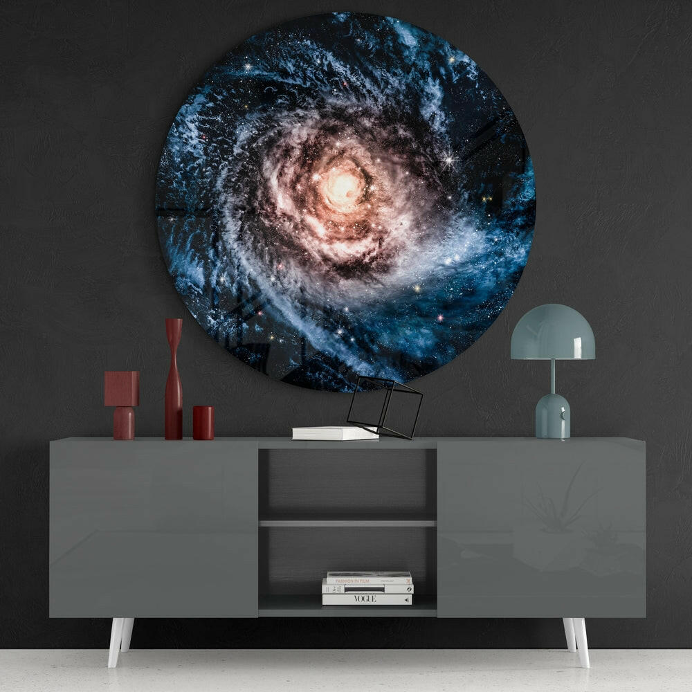 Blue Spiral Galaxy Glass Wall Art