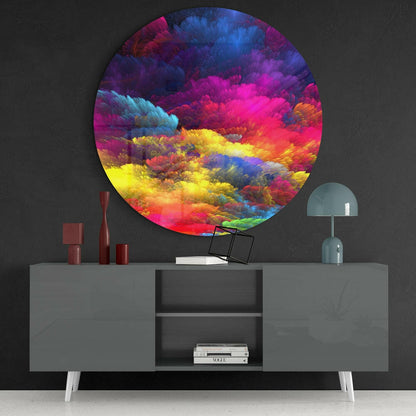 Rainbow Feather Cloud Round Glass Wall Art