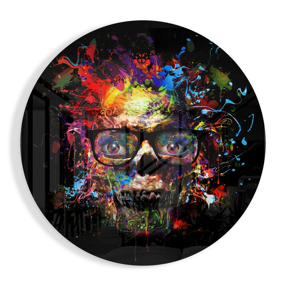 Rainbow Splatter Glasses Skull Glass Wall Art