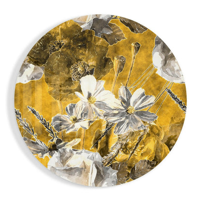 Mustard Gold and Gray Poppy Field Glass Wall Art