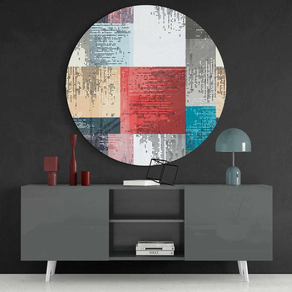 Halftone Dot Color Block Squares Glass Wall Art