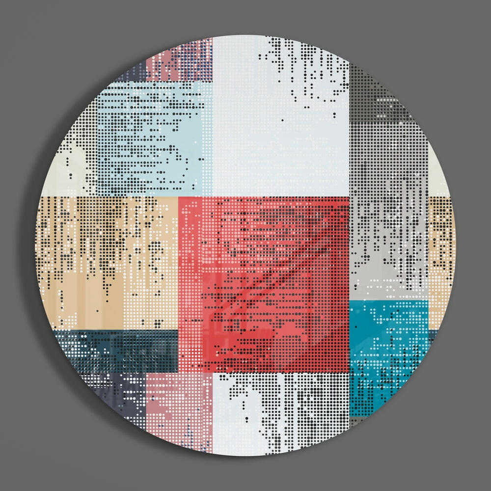 Halftone Dot Color Block Squares Glass Wall Art