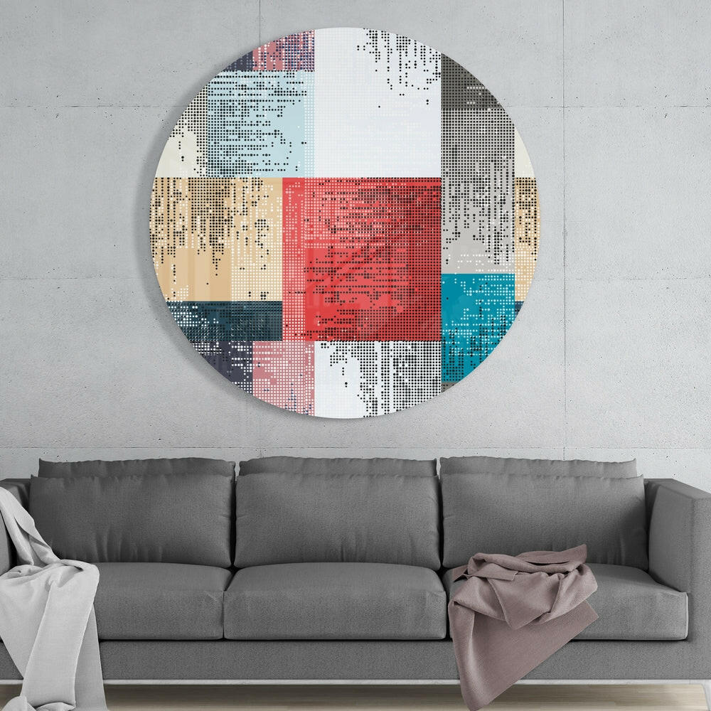 Halftone Dot Color Block Squares Glass Wall Art