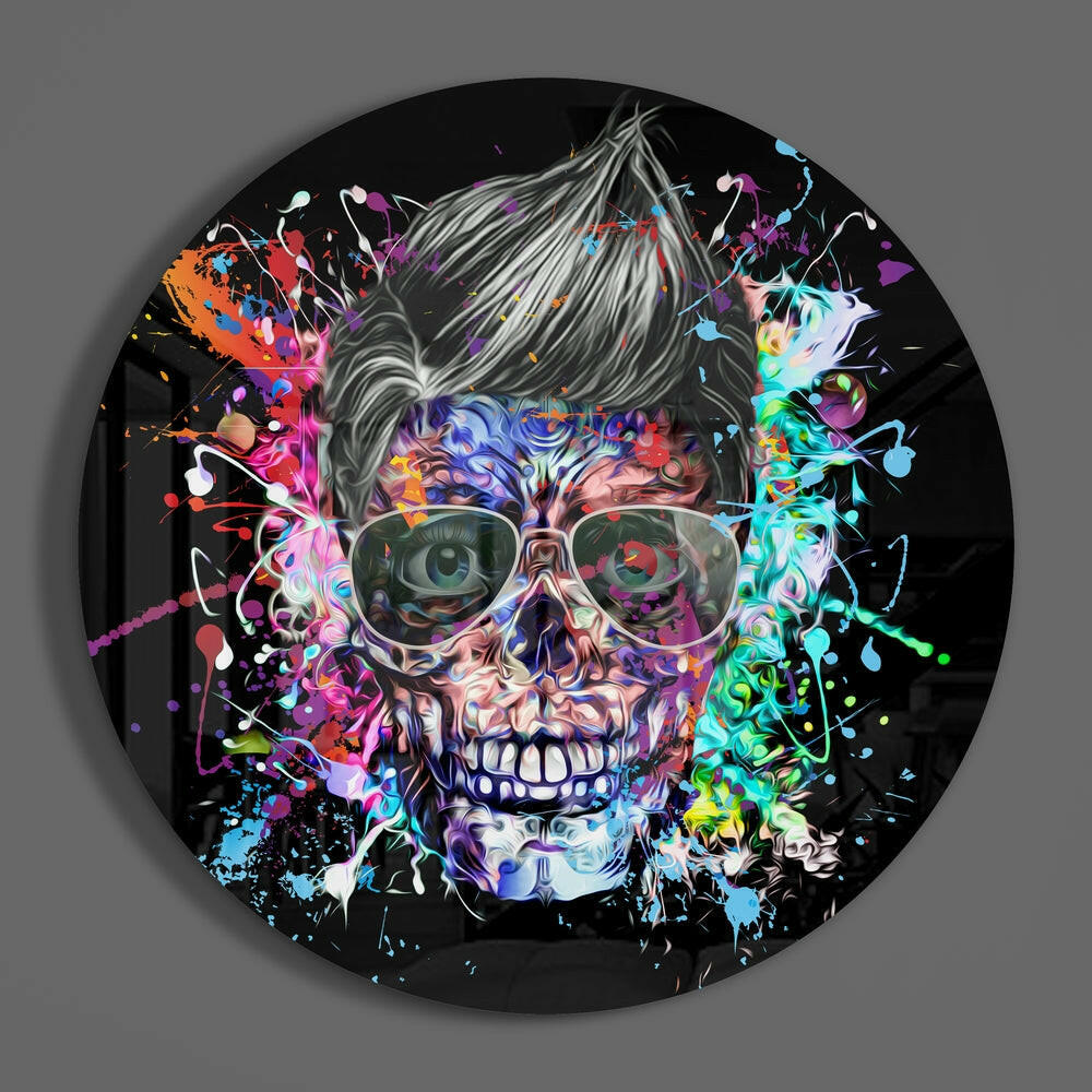 Pop Art Pompadour Skull Glass Wall Art