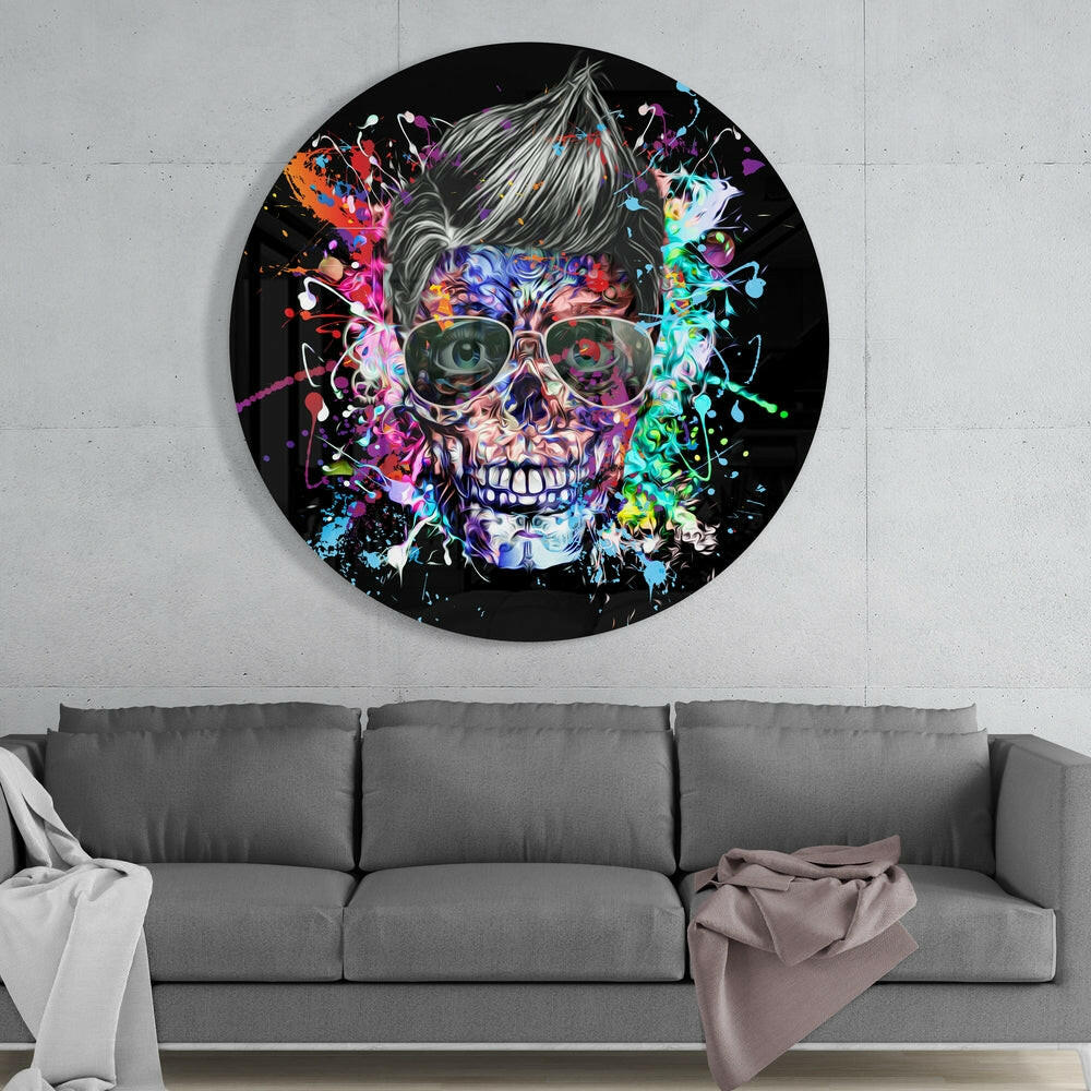 Pop Art Pompadour Skull Glass Wall Art