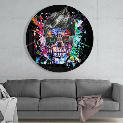 Pop Art Pompadour Skull Glass Wall Art