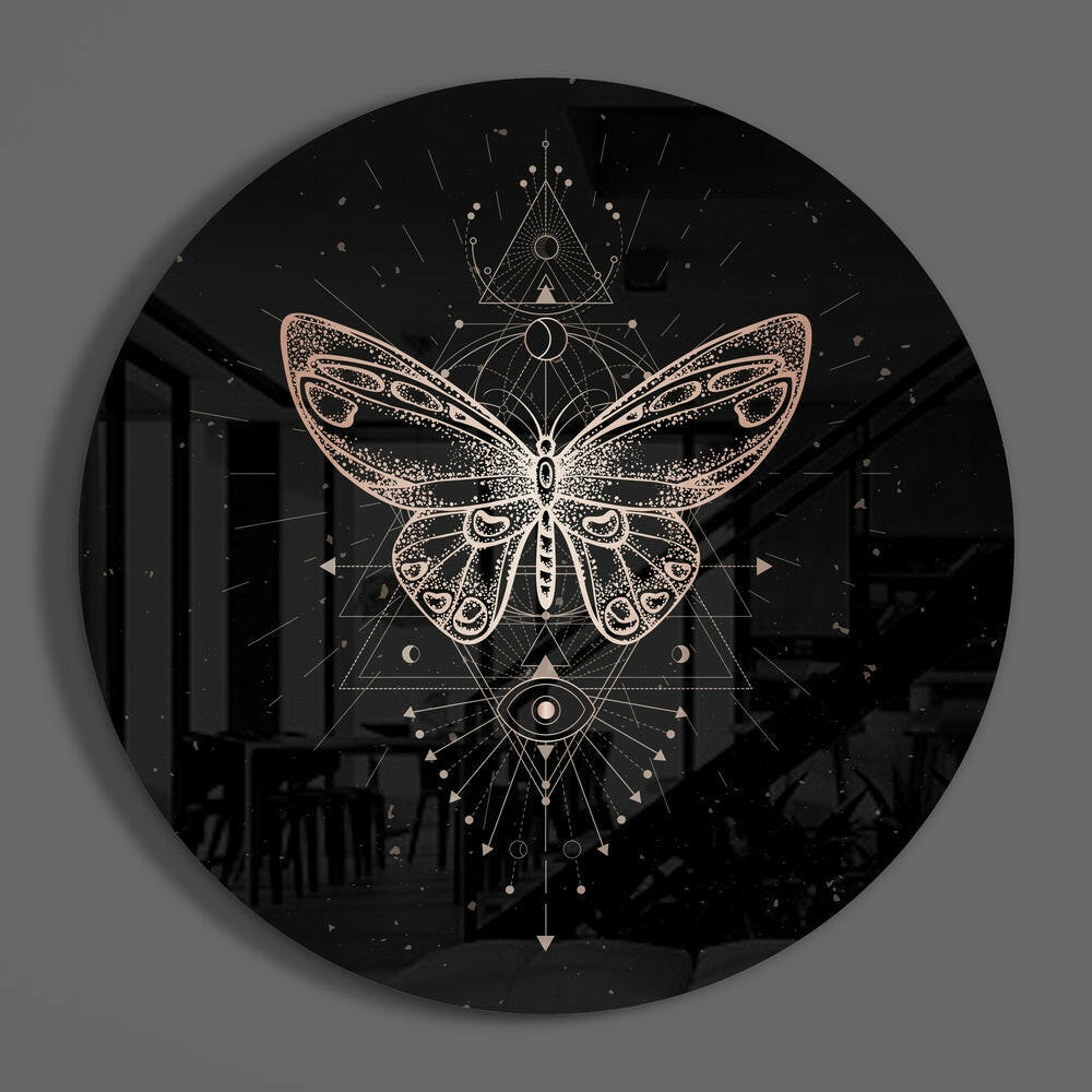 Golden Geometric Butterfly Glass Wall Art