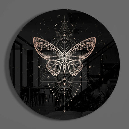 Golden Geometric Butterfly Glass Wall Art