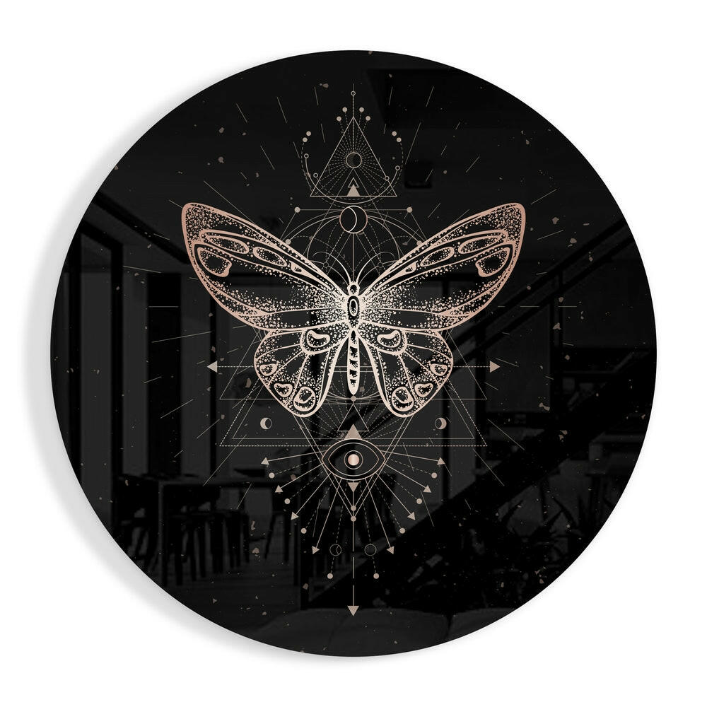 Golden Geometric Butterfly Glass Wall Art