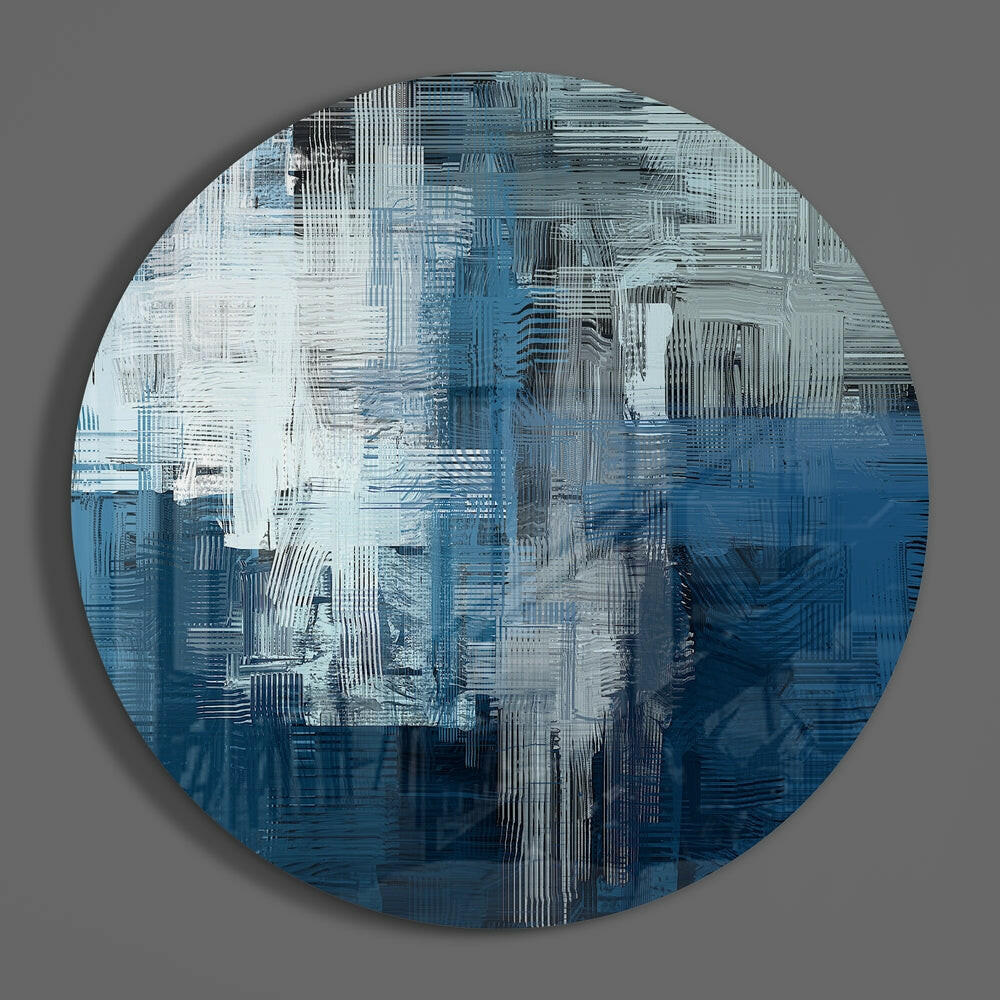 Blue Gray Woven Crosshatch Glass Wall Art