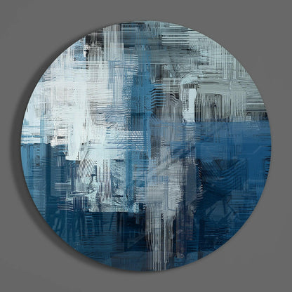 Blue Gray Woven Crosshatch Glass Wall Art