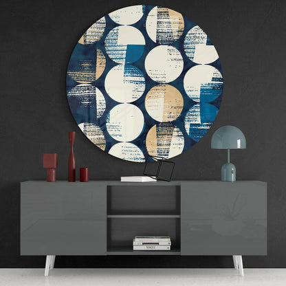 Round Distressed Blue Dots Collage Glass Wall Art
