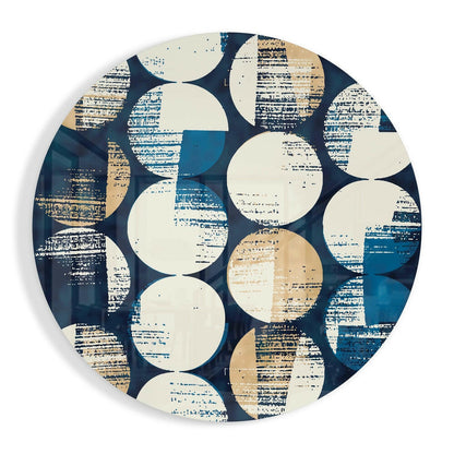 Round Distressed Blue Dots Collage Glass Wall Art