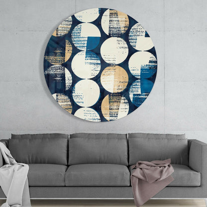 Round Distressed Blue Dots Collage Glass Wall Art