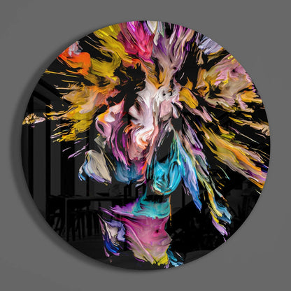 Round Rainbow Paint Splash Face Glass Wall Art
