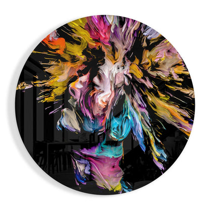 Round Rainbow Paint Splash Face Glass Wall Art