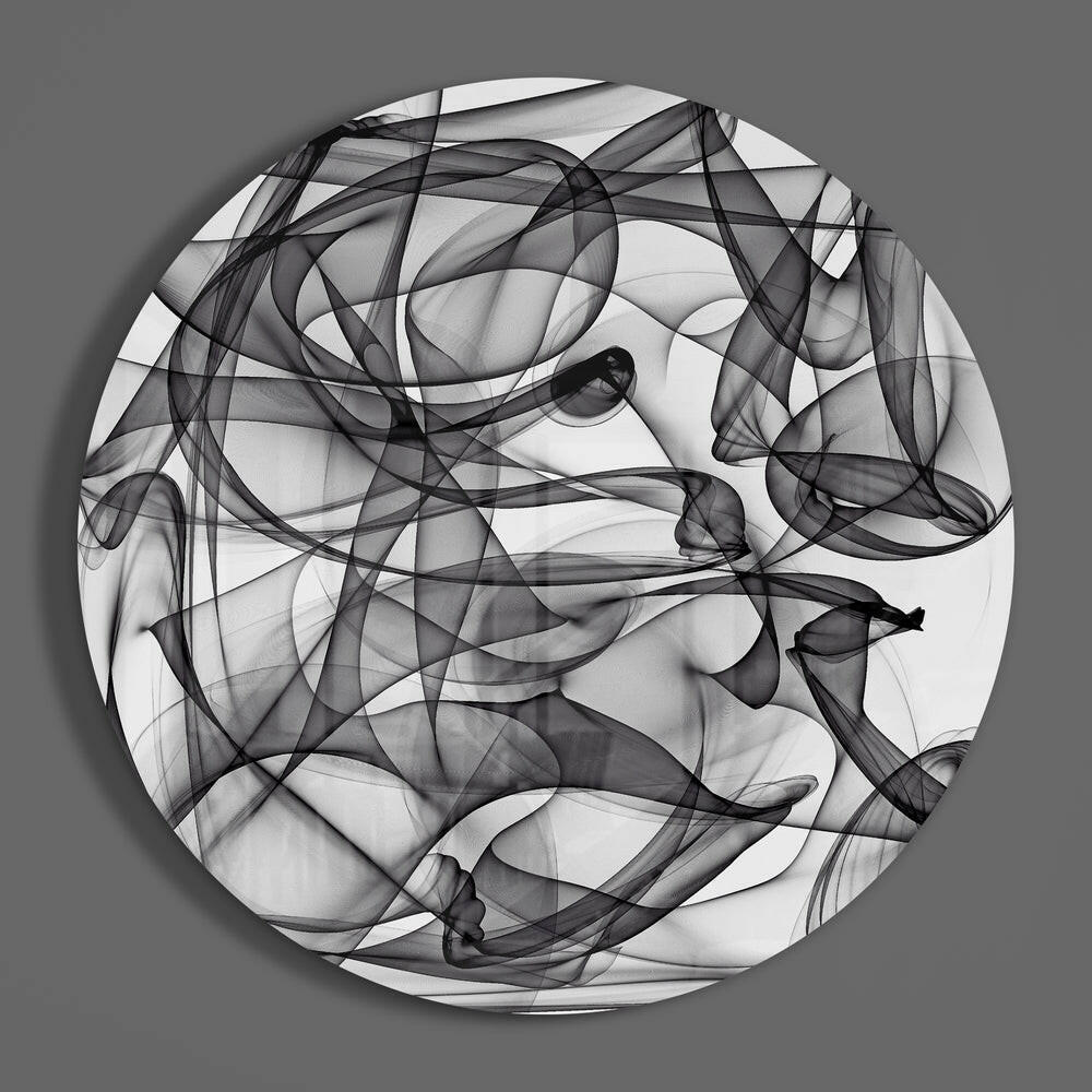 Black Wire Smoke Loops Round Glass Wall Art