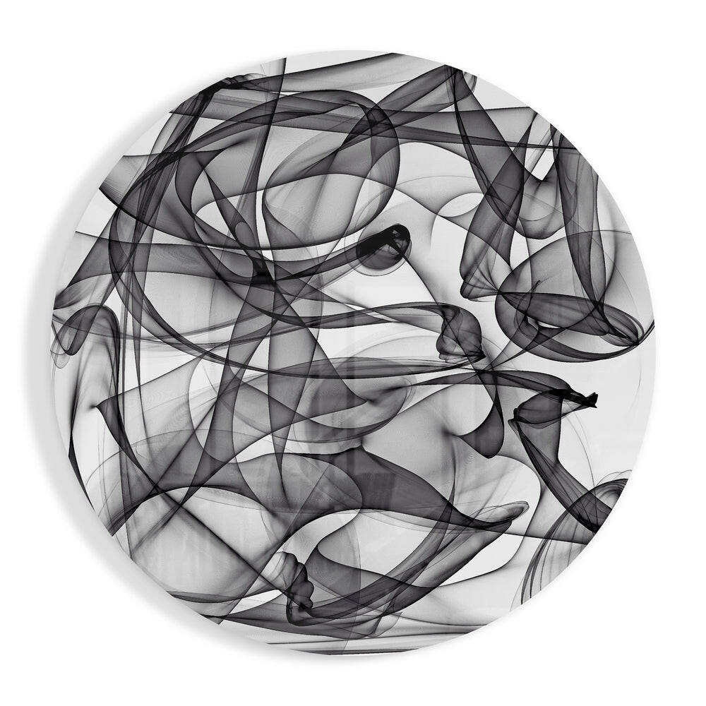 Black Wire Smoke Loops Round Glass Wall Art